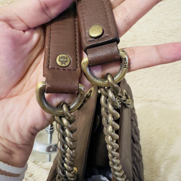 MCM Quilted Leather Chain Tote Bag - Brown - Picture 7 of 15